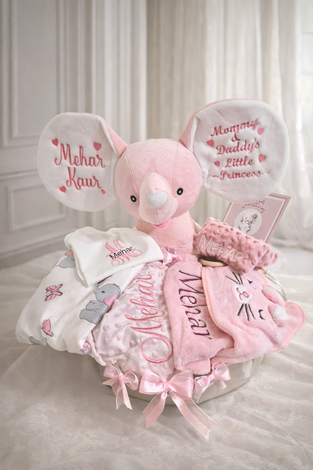 9 Piece Custom Baby Girl Gift Basket