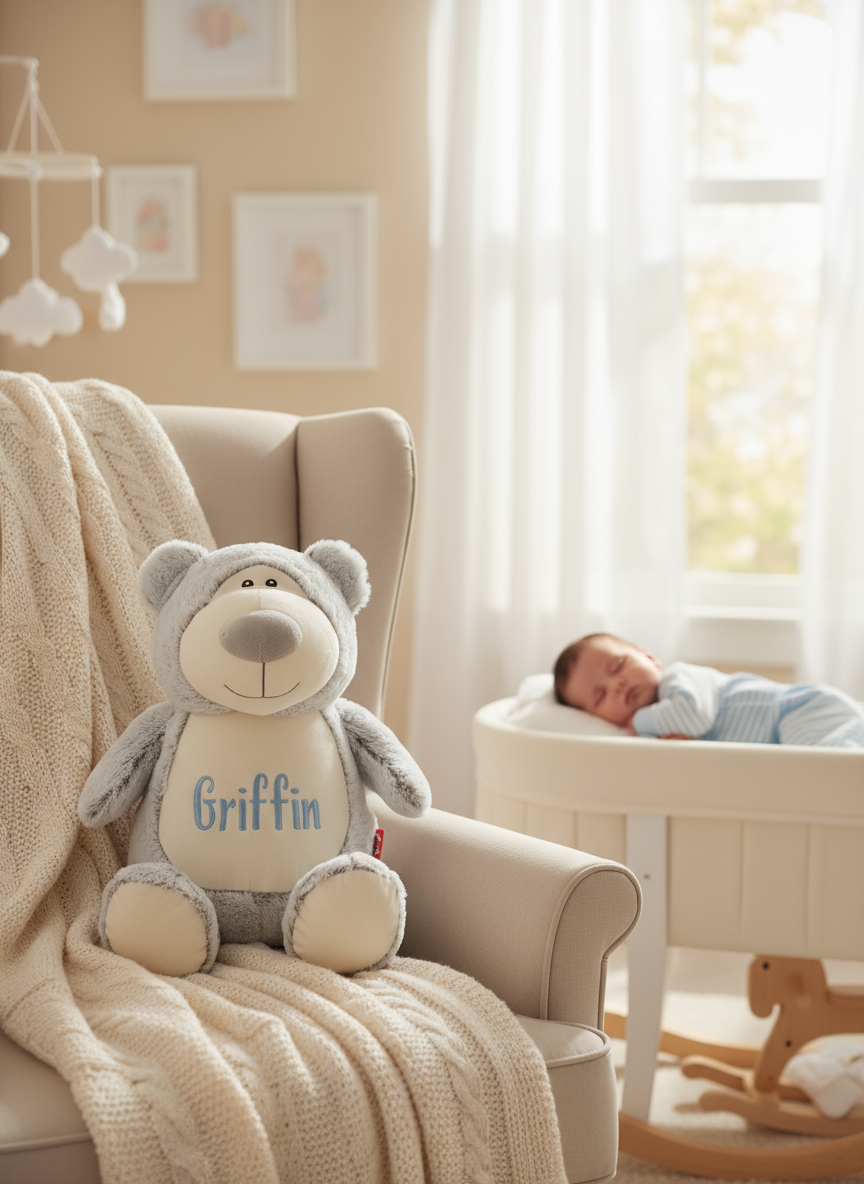 Personalized Teddy Bear with Embroidered Name – Custom Stuffed Animal Gift for Baby, Kids & Nursery Décor | Multiple Design Options