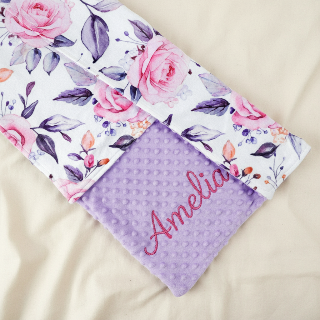 Floral Minky Blanket in Lilac - Size 30"X40"