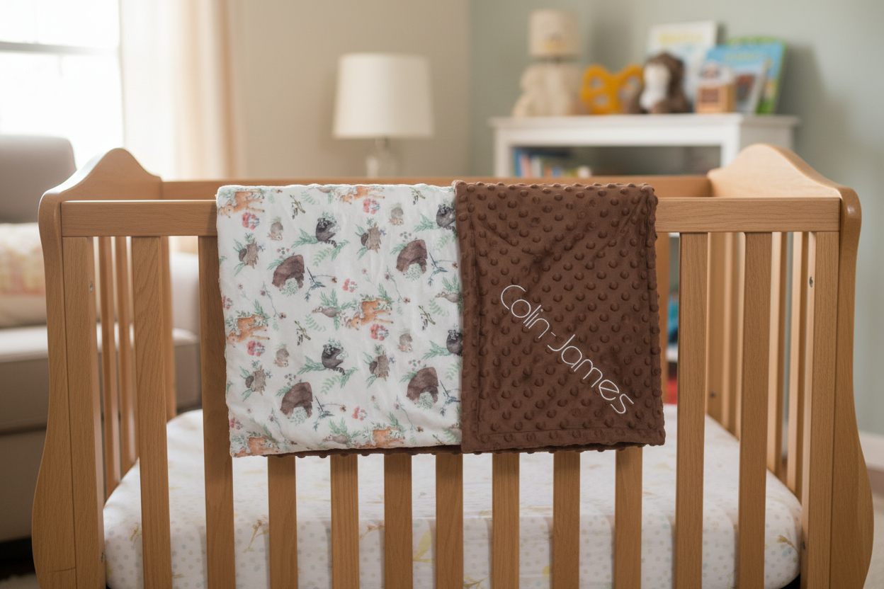 Personalized Woodland Theme Baby Blanket – Custom Embroidered Name Blanket for Boys and Girls