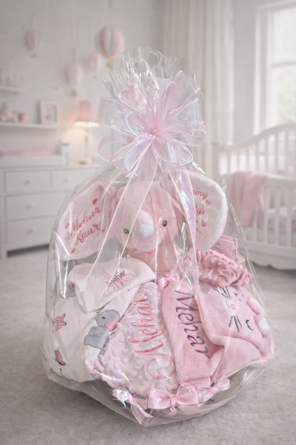 9 Piece Custom Baby Girl Gift Basket
