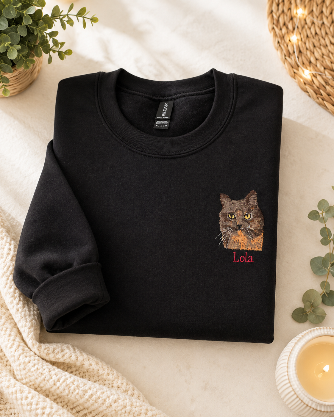 Custom Pet Portrait Embroidered Sweatshirt & Hoodie - Personalized Dog & Cat Portrait Gift