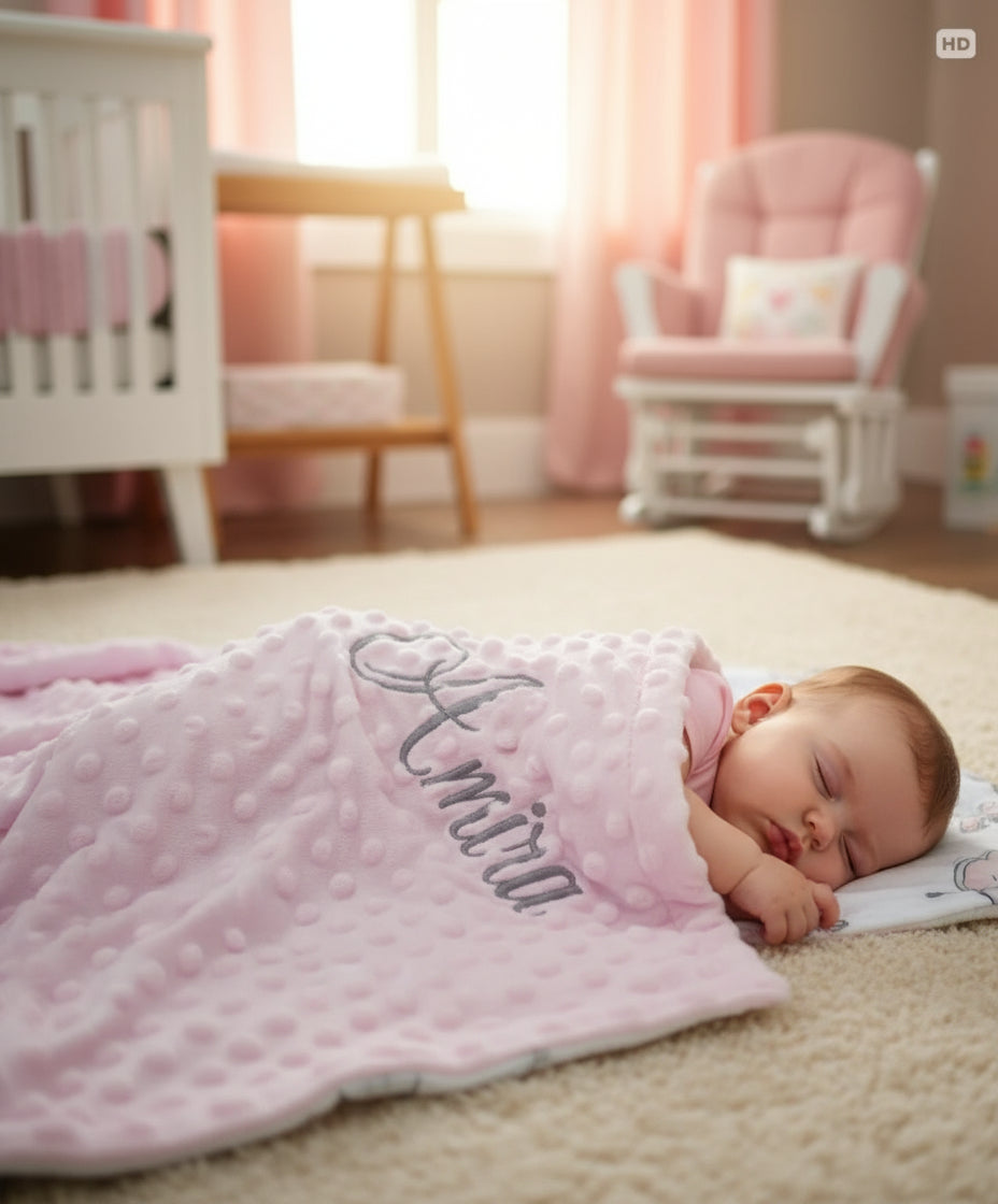Pink Baby Elephant Minky Blanket - Size 30"X40"