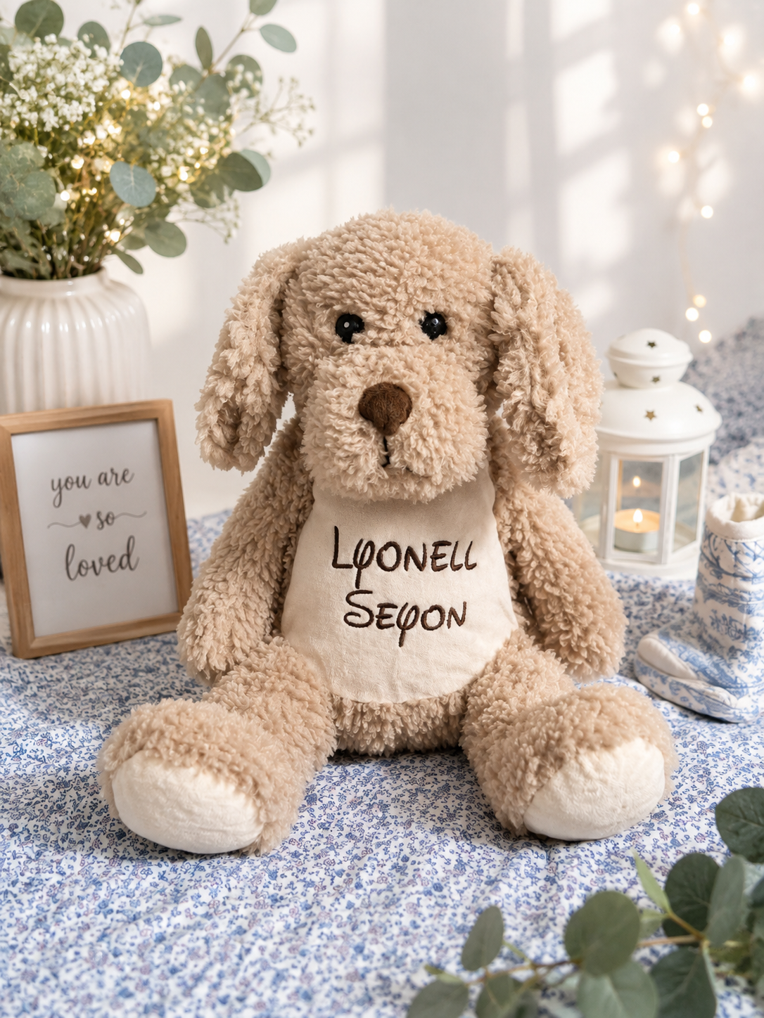 Personalized Dog Stuffed Animal – Custom Name or Birth Stats Plush | Baby Shower, Newborn & Keepsake Gift