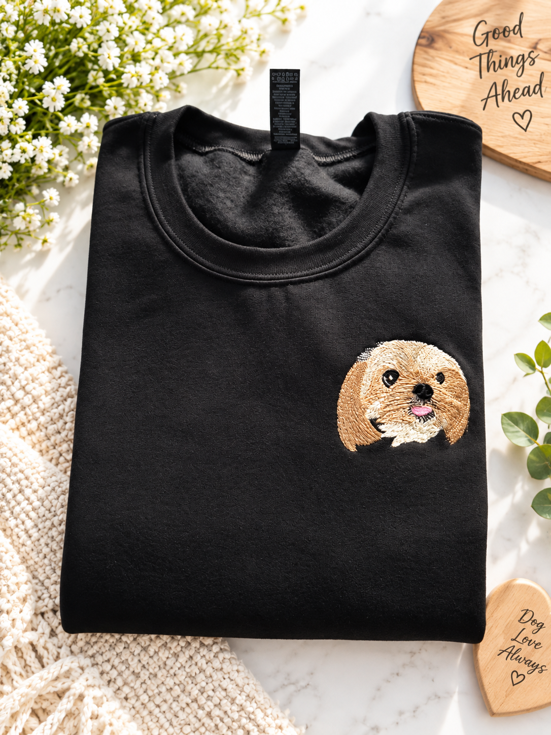 Custom Pet Portrait Embroidered Sweatshirt & Hoodie - Personalized Dog & Cat Portrait Gift